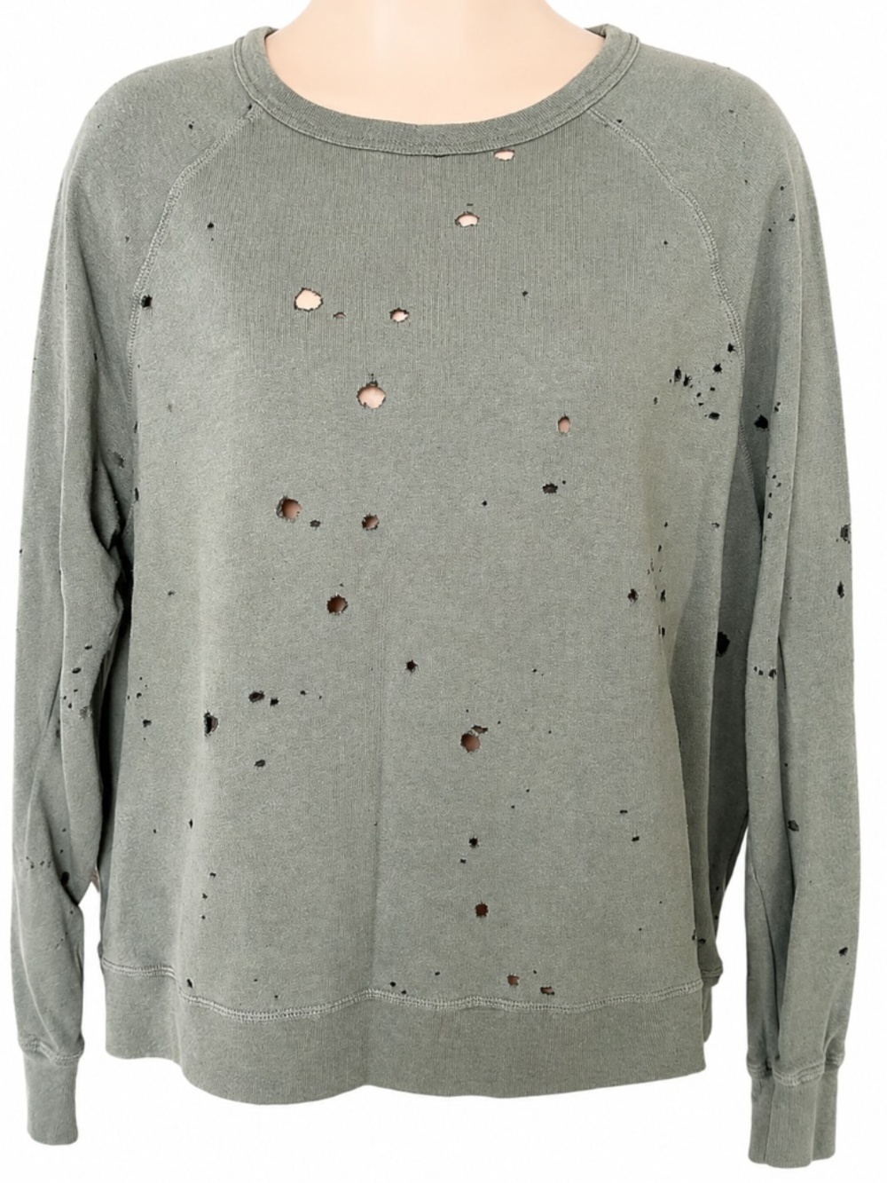 MICHAEL LAUREN Distressed Olive Crew Neck Sweatshirt